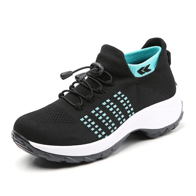 Women Walking Trainers Fashion Fly Weaving Sock Sneakers Breathe Comfort Nursing Shoes Casual Platform Loafers Non-Slip