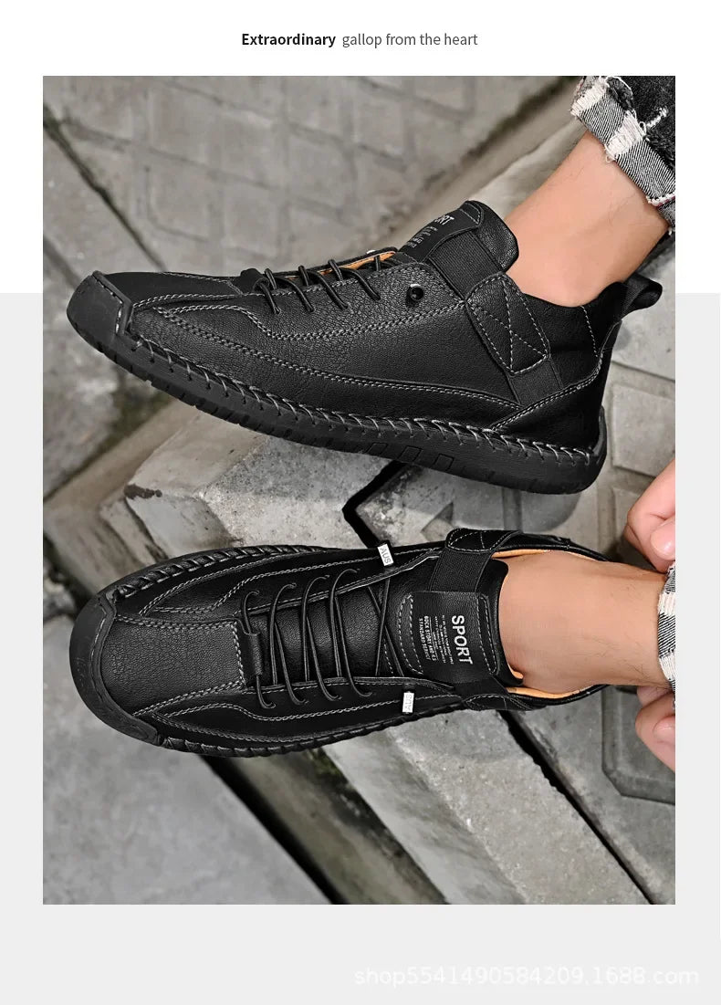 Handcrafted Leather Men’s Casual Shoes – Anti-Slip Sole, Premium Microfiber Upper &amp; Stylish Buckle