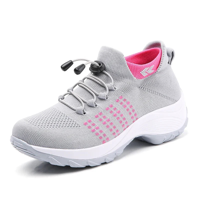 Women Walking Trainers Fashion Fly Weaving Sock Sneakers Breathe Comfort Nursing Shoes Casual Platform Loafers Non-Slip