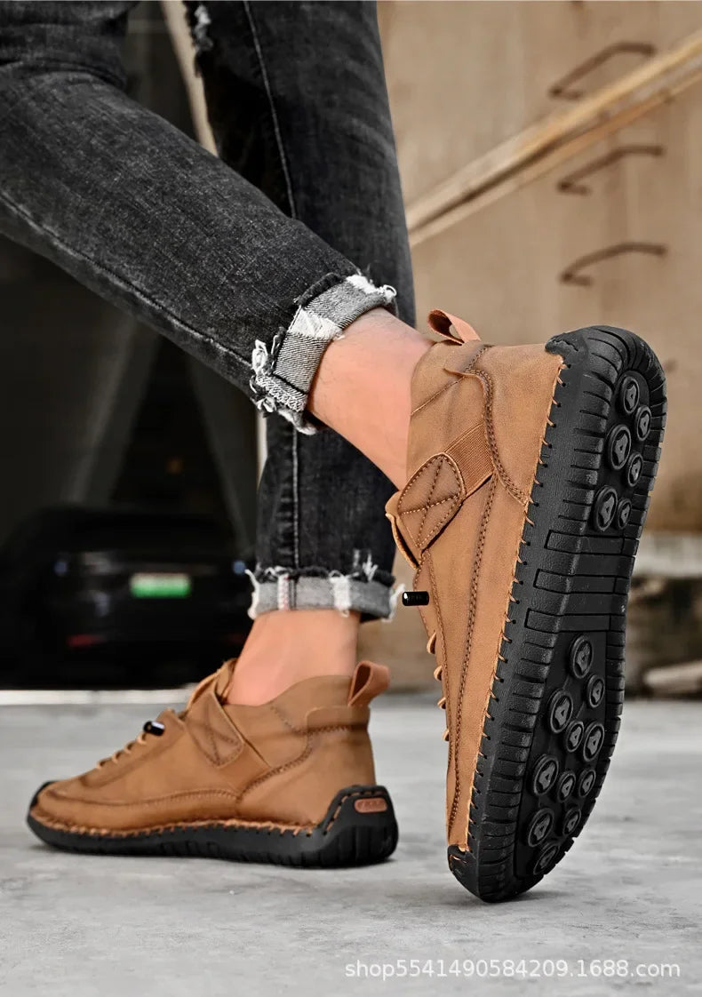 Handcrafted Leather Men’s Casual Shoes – Anti-Slip Sole, Premium Microfiber Upper &amp; Stylish Buckle