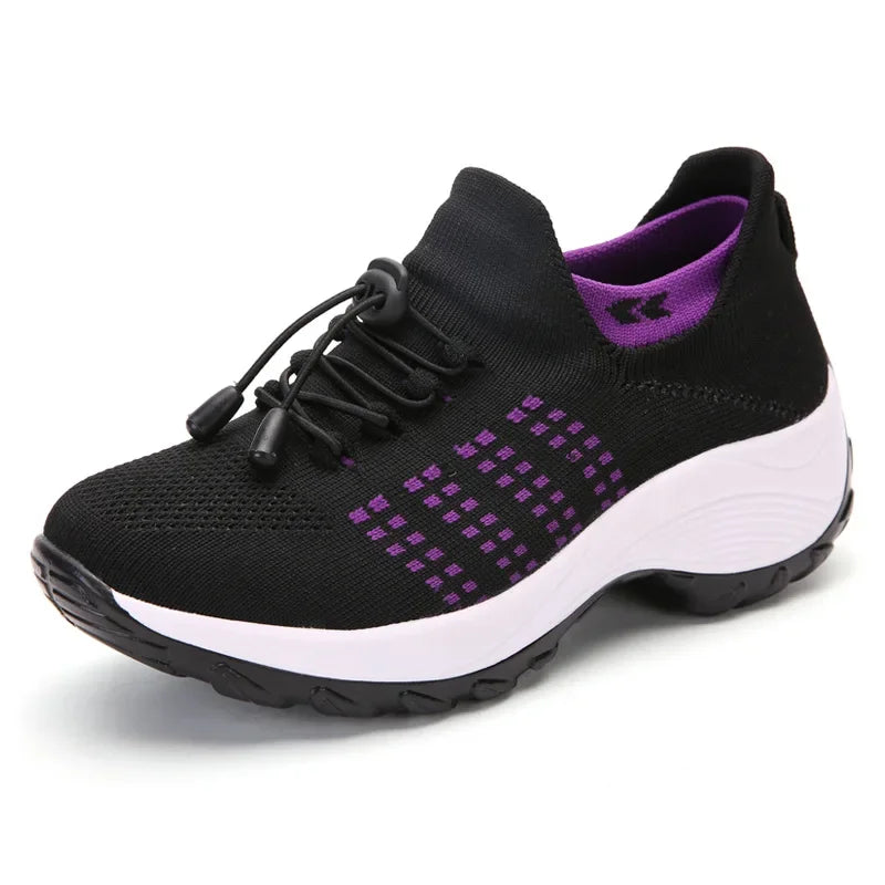 Women Walking Trainers Fashion Fly Weaving Sock Sneakers Breathe Comfort Nursing Shoes Casual Platform Loafers Non-Slip