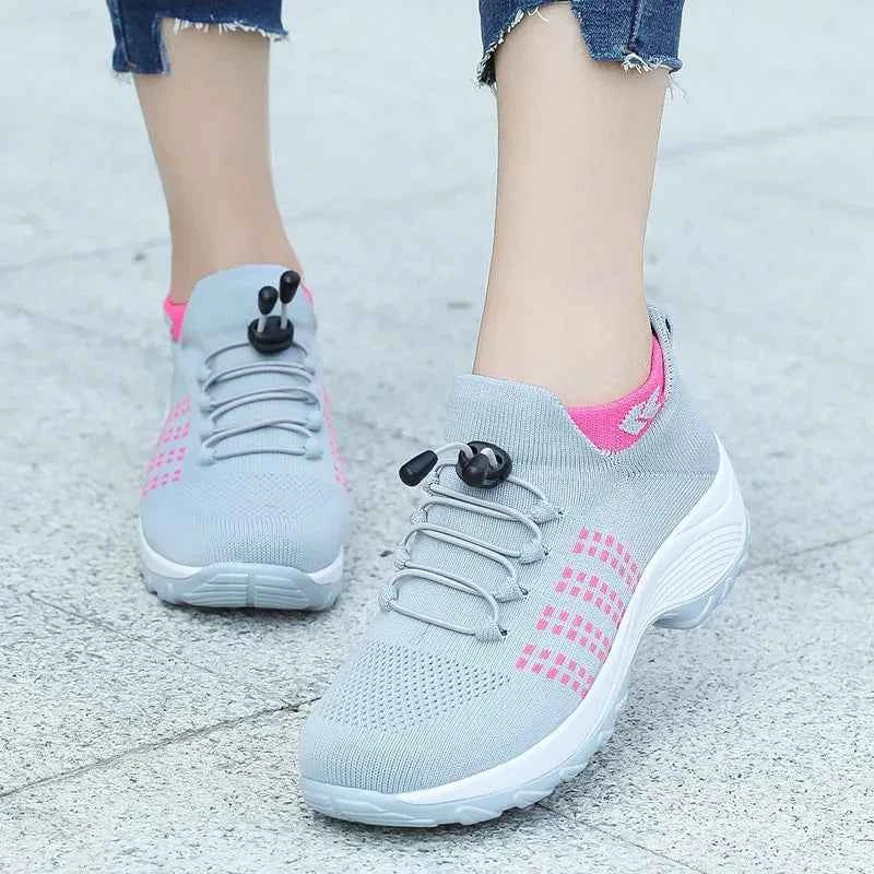 Women Walking Trainers Fashion Fly Weaving Sock Sneakers Breathe Comfort Nursing Shoes Casual Platform Loafers Non-Slip