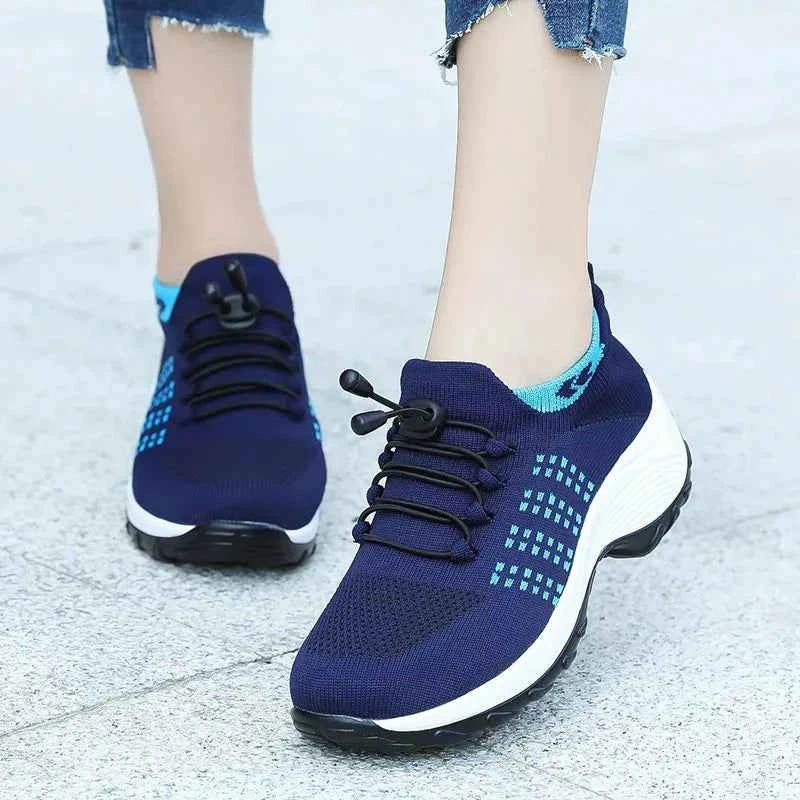 Women Walking Trainers Fashion Fly Weaving Sock Sneakers Breathe Comfort Nursing Shoes Casual Platform Loafers Non-Slip
