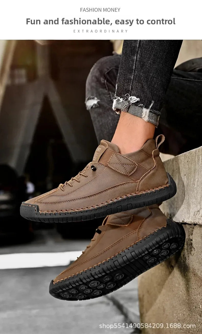 Handcrafted Leather Men’s Casual Shoes – Anti-Slip Sole, Premium Microfiber Upper &amp; Stylish Buckle