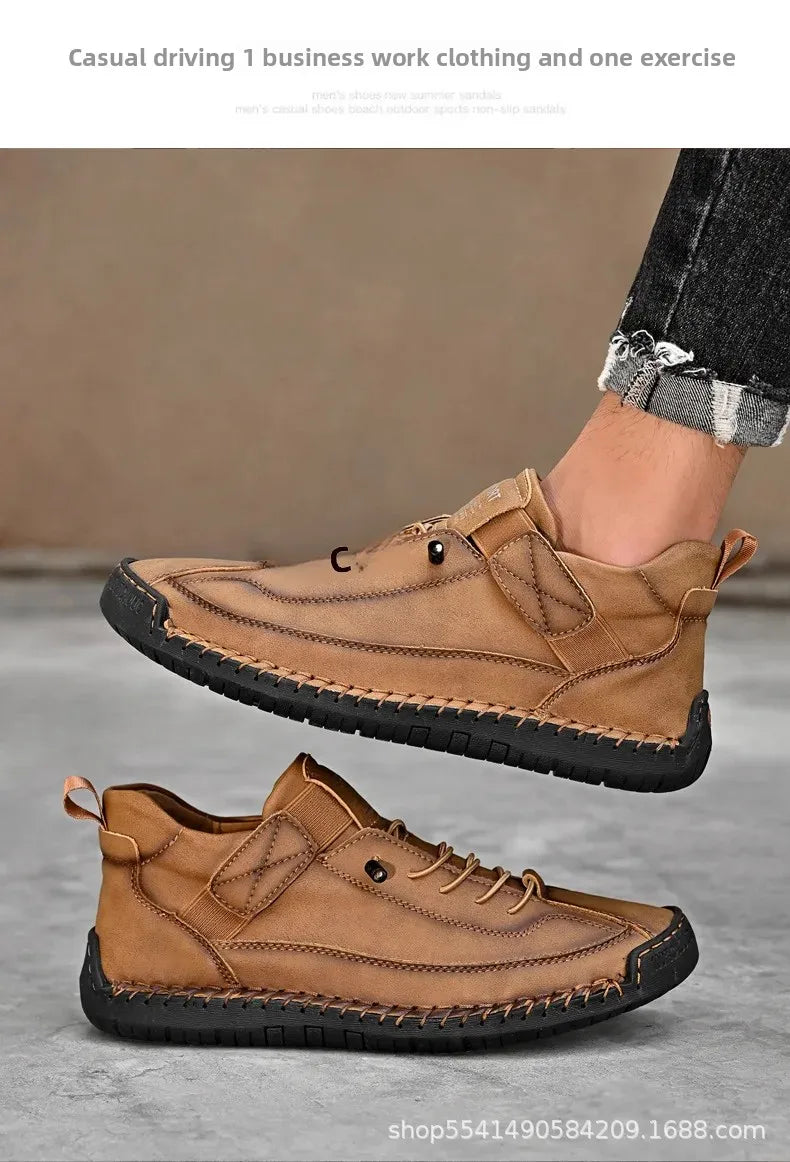 Handcrafted Leather Men’s Casual Shoes – Anti-Slip Sole, Premium Microfiber Upper &amp; Stylish Buckle