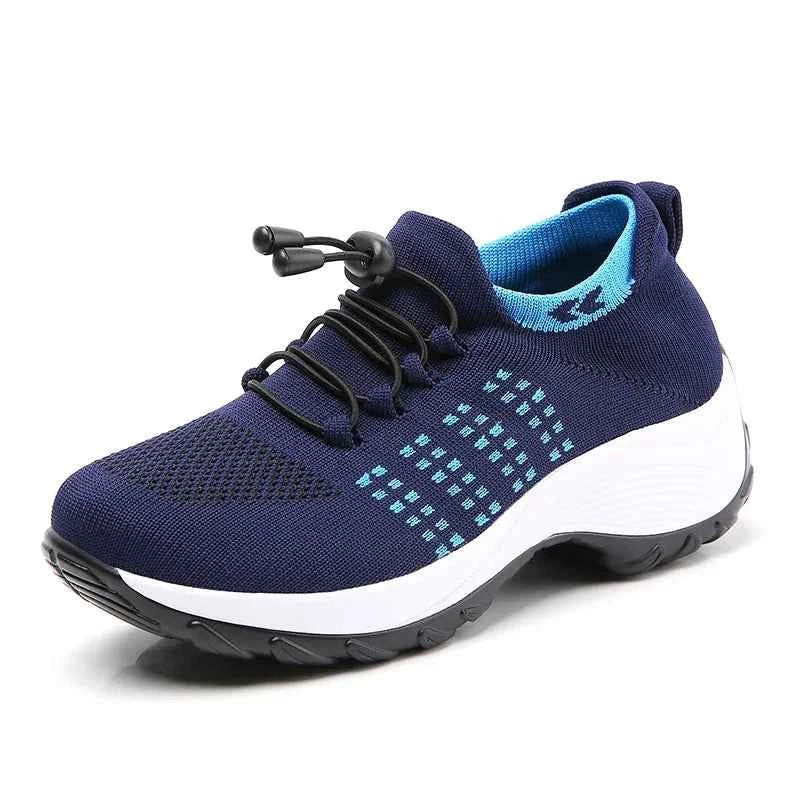 Women Walking Trainers Fashion Fly Weaving Sock Sneakers Breathe Comfort Nursing Shoes Casual Platform Loafers Non-Slip